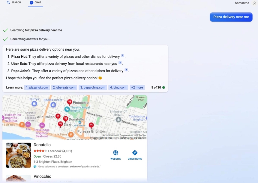 Bing Ai Pizza Delivery