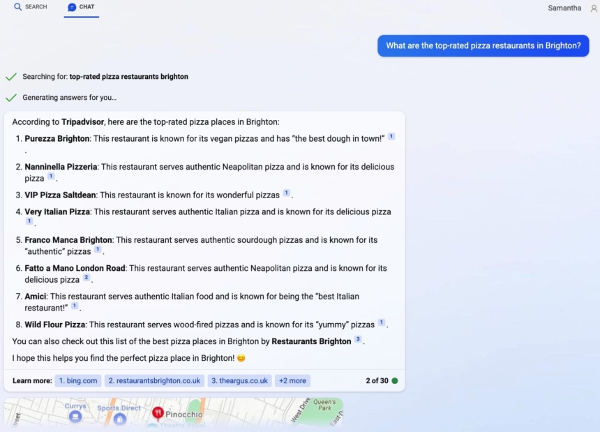Bing Ai Top Rated Pizza Restaurants